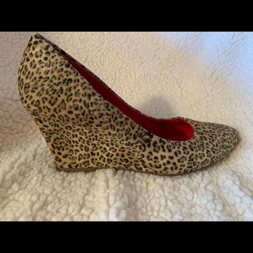 Suede leopard print wedge pump by Express